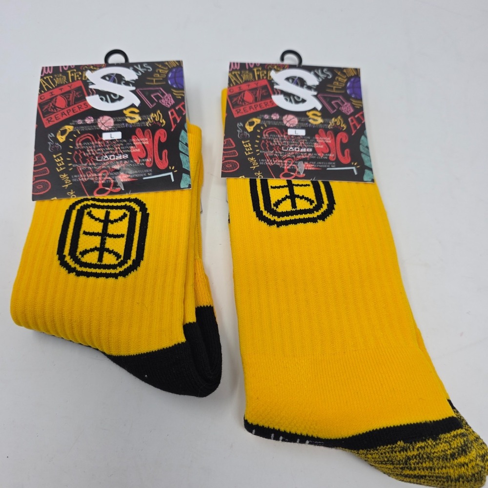Overtime Elite Jelly Fam Yellow Basketball Socks Strideline Lot 2 Crew Mid L NWT